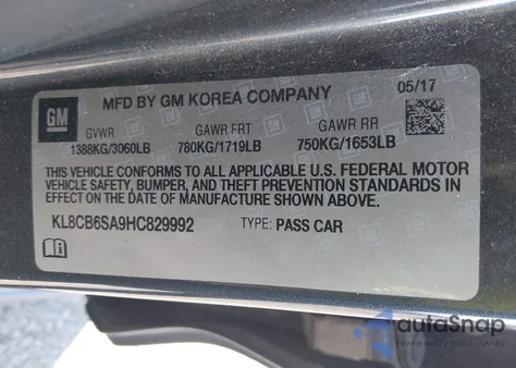 2017 Chevrolet Spark Ls from USA, damaged, VIN KL8CB6SA9HC829992